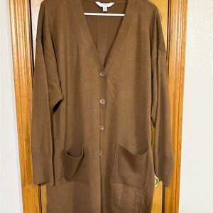 Long Brown Button-Front Women's Cardigan Sweater XL